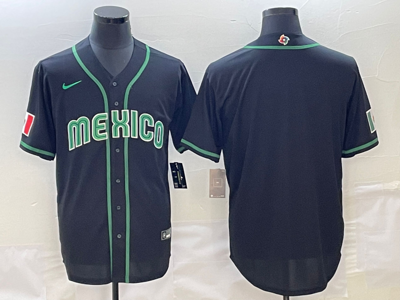 Men's Mexico Baseball Blank 2023 Black World Baseball With Patch Classic Stitched Jersey